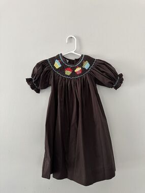 Bella Nova Boutique Smocked Cupcakes Brown Bishop Dress Size 2T